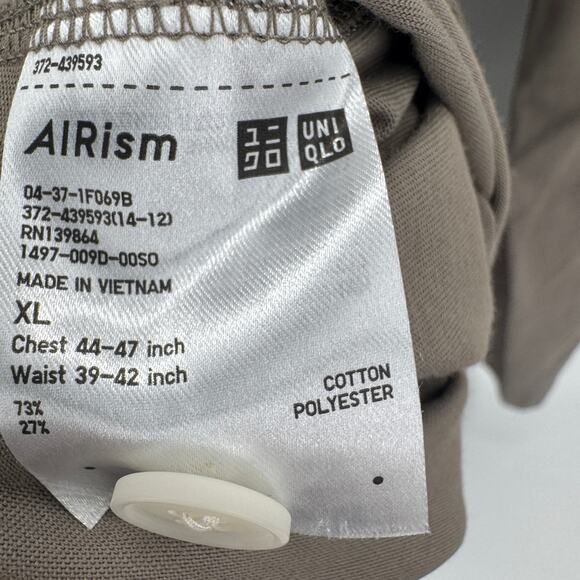 Uniqlo Pajama Set Mens XL AIRism Khaki Tan Sleep Shirt Pants Lounge COMFY NEW - Picture 9 of 13